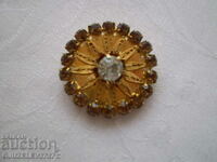 Vintage brooch yellow metal with Czech crystal