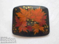 Brooch USSR autumn leaves lacquer painting