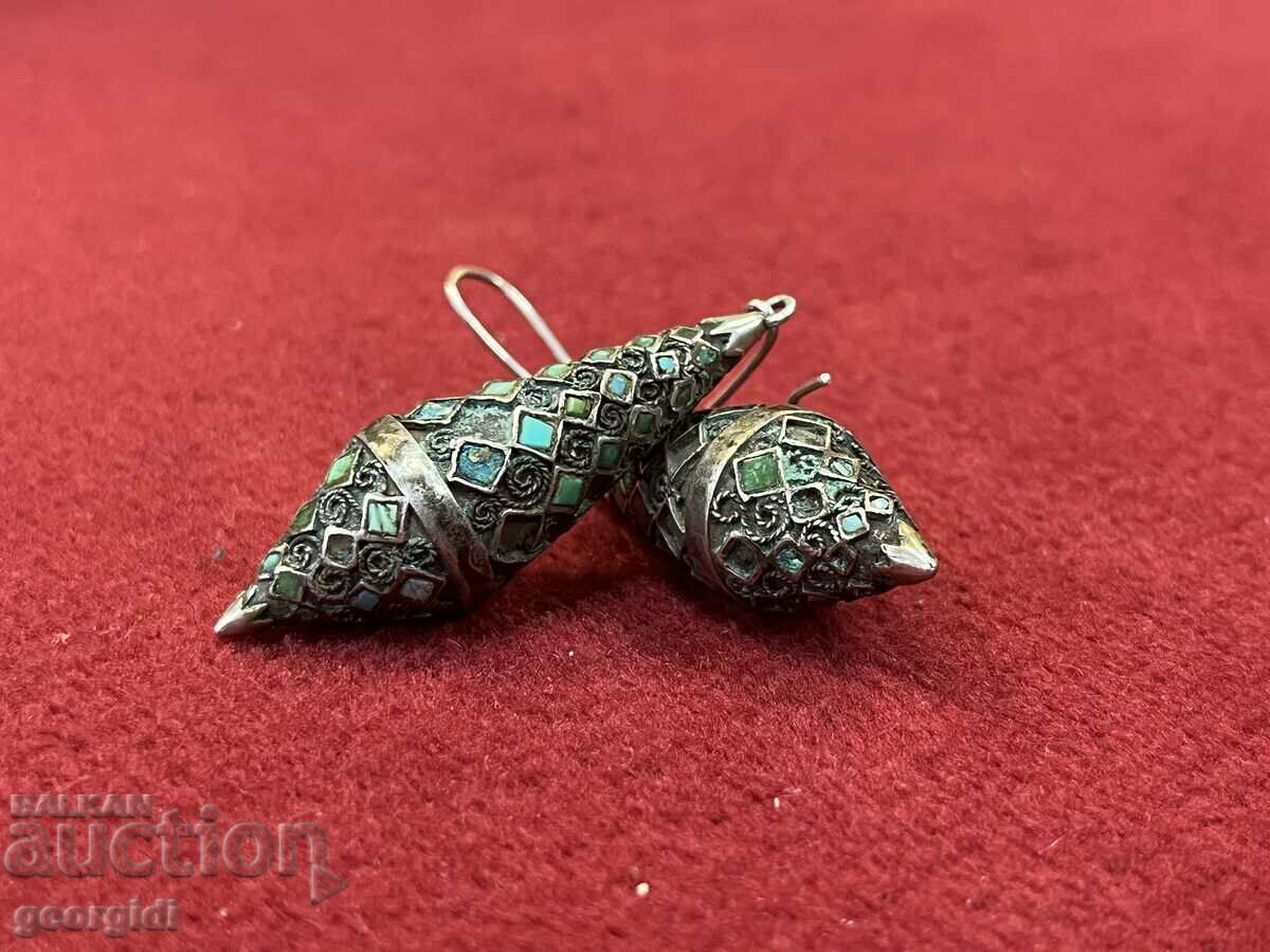 Οθωμανικά σκουλαρίκια με σμάλτο και φιλιγκράν. #3375
