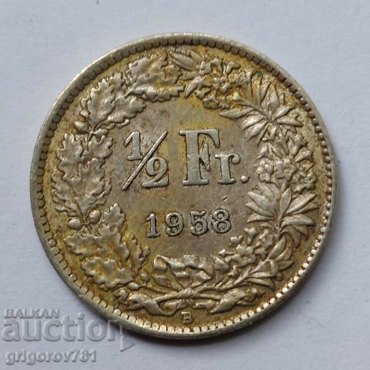 1/2 франк сребро Швейцария 1958 - сребърна монета #3