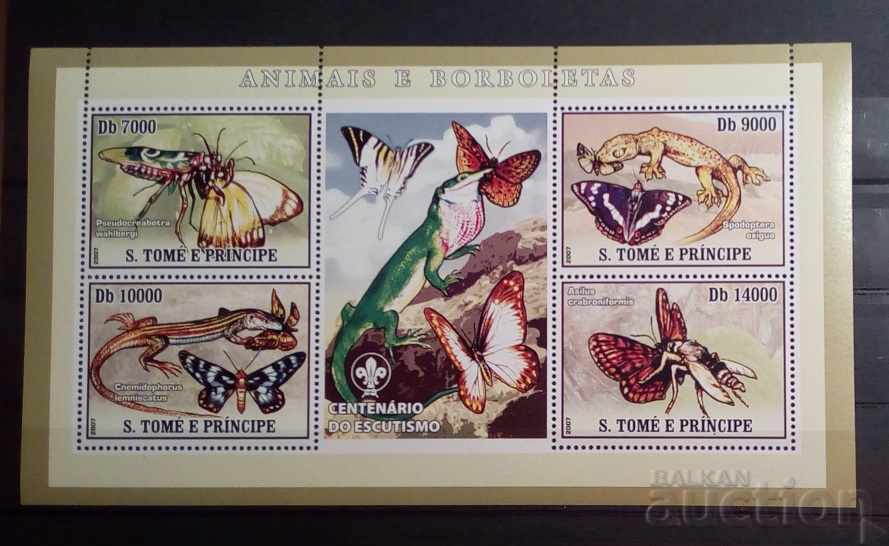 Sao Tome 2007 Block Fauna / Ζώα / Πεταλούδες / Πρόσκοποι 8 € MNH
