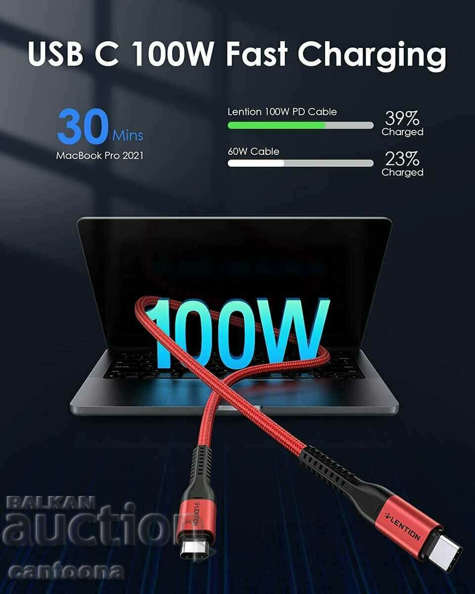 LENTION USB C - USB C cable, 100W 20V/5A PD cable, with chip with price 8.99 BGN | € 4.60