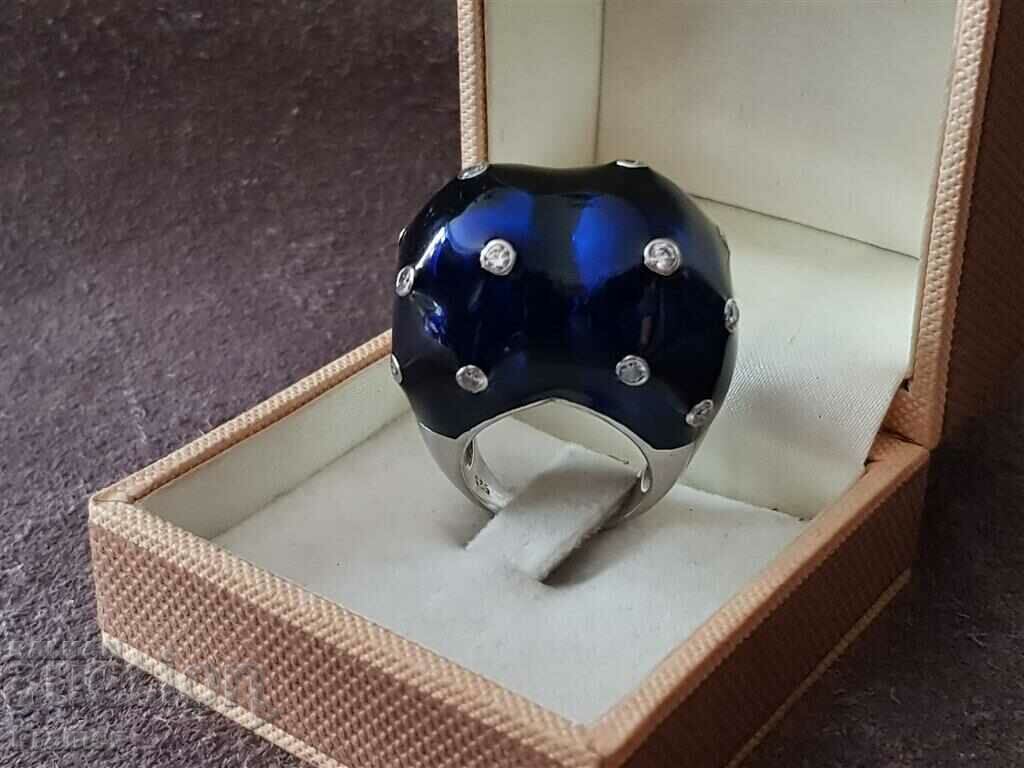 Auction Stylish silver enamel elegant ring MOUNTAIN CRYSTAL Auction Stylish silver enamel elegant ring MOUNTAIN CRYSTAL