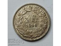 1/2 Franc Silver Switzerland 1948 B - Silver Coin #31