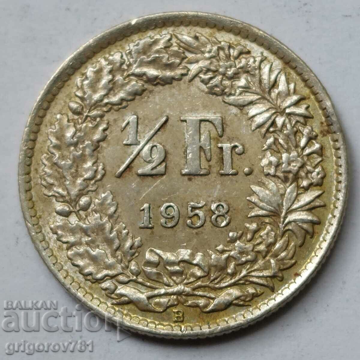 1/2 Franc Silver Switzerland 1958 B - Silver Coin #33