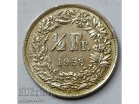 1/2 Franc Silver Switzerland 1958 B - Silver Coin #33