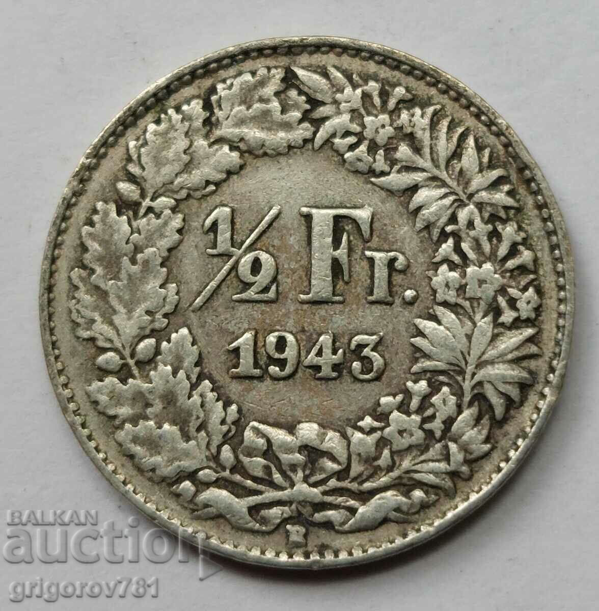1/2 Franc Argint Elveția 1943 B - Monedă de argint #38