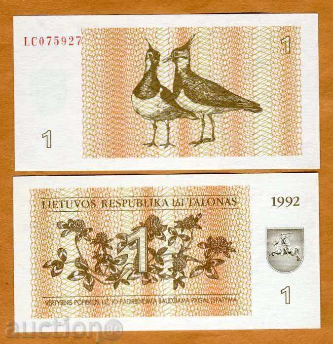 ZORBA AUCTIONS LITHUANIA 1 COUPON 1992 UNC