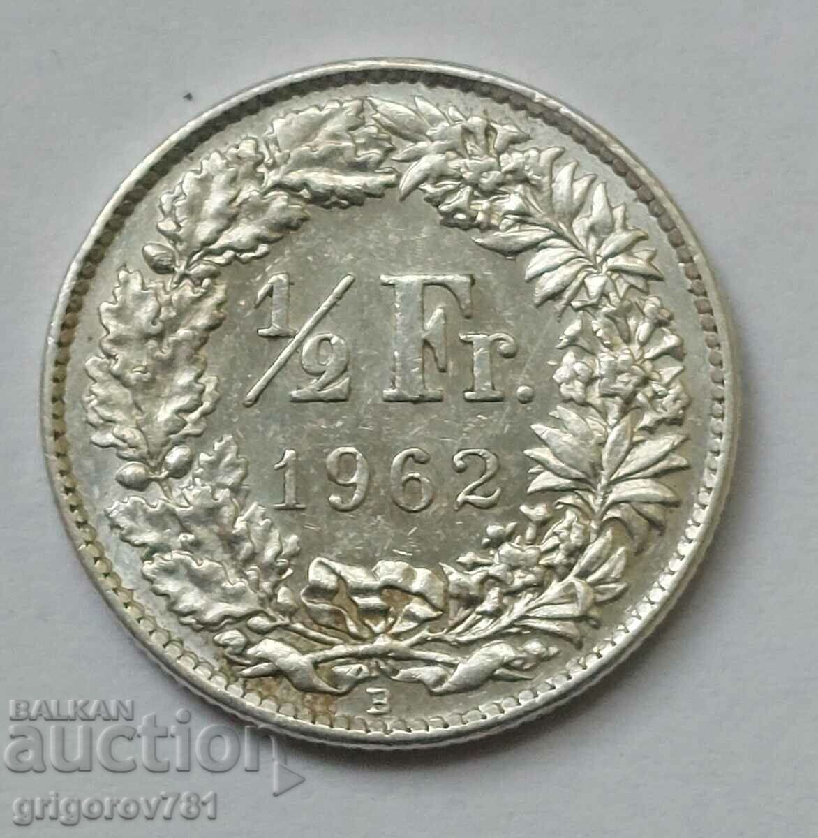 1/2 Franc Silver Switzerland 1962 B - Silver Coin #90