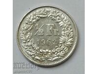 1/2 Franc Argint Elveția 1962 B - Monedă de argint #90