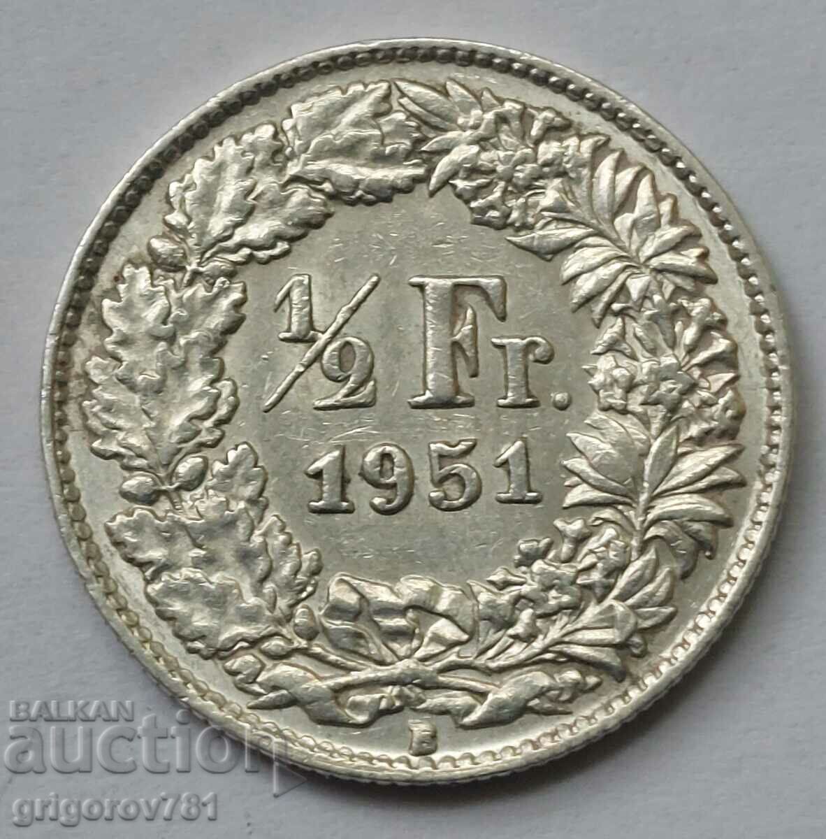 1/2 Franc Silver Switzerland 1951 B - Silver Coin #93
