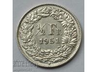 1/2 франк сребро Швейцария 1951 B - сребърна монета #93