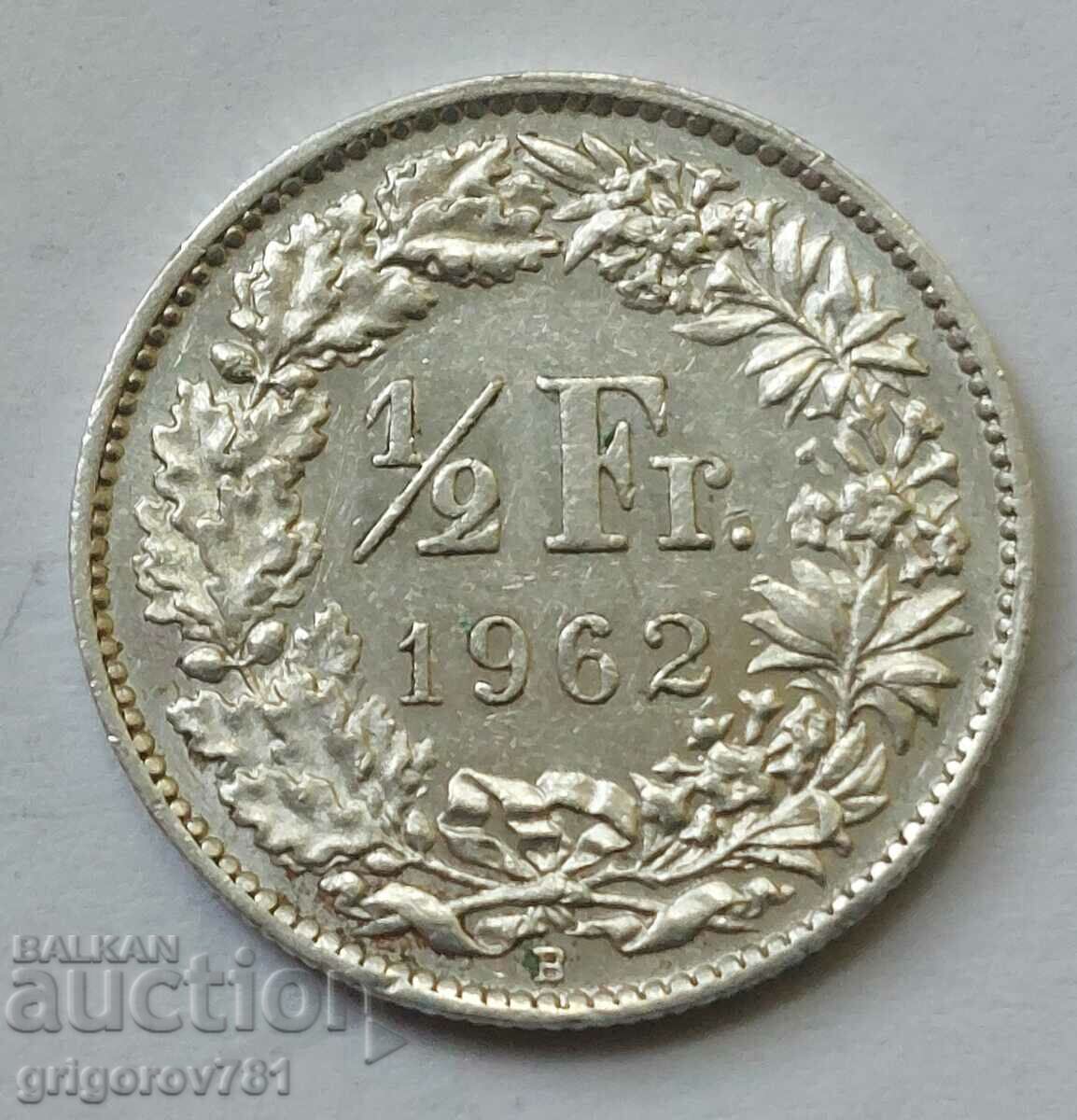 1/2 Franc Silver Switzerland 1962 B - Silver Coin #96