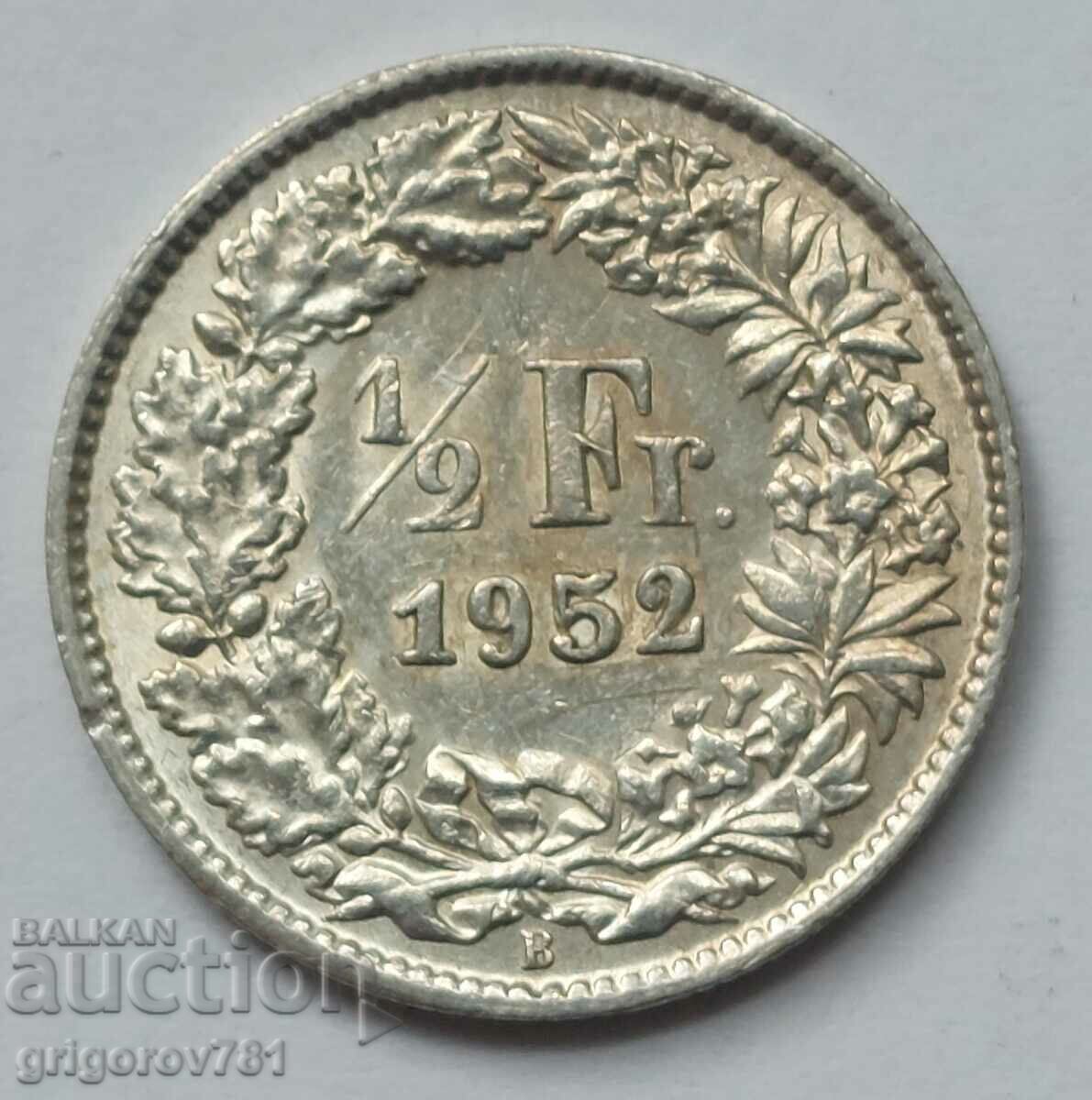 1/2 Franc Argint Elveția 1952 B - Monedă de argint #106