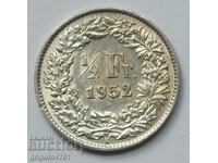 1/2 Franc Argint Elveția 1952 B - Monedă de argint #106