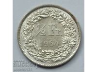 1/2 Franc Silver Switzerland 1964 B - Silver Coin #109