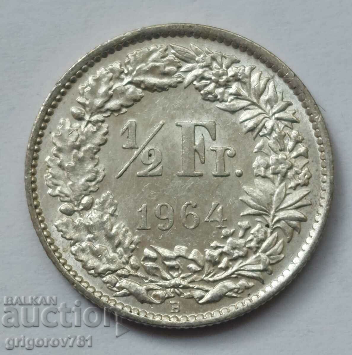 1/2 Franc Silver Switzerland 1964 B - Silver Coin #114