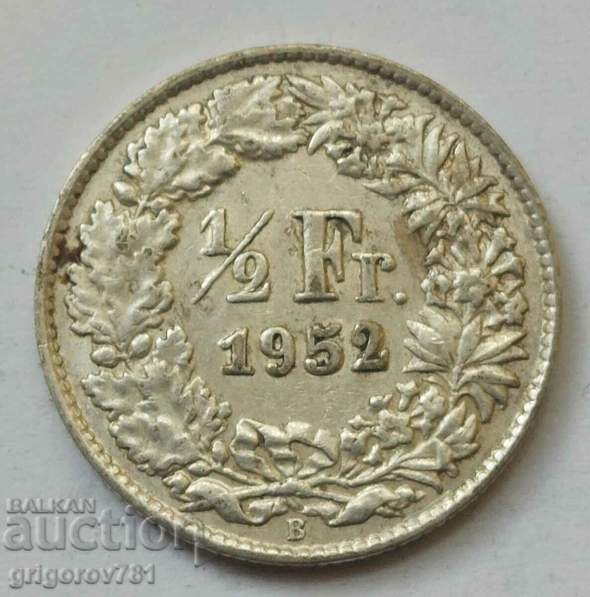 1/2 Franc Argint Elveția 1952 B - Monedă de argint #121