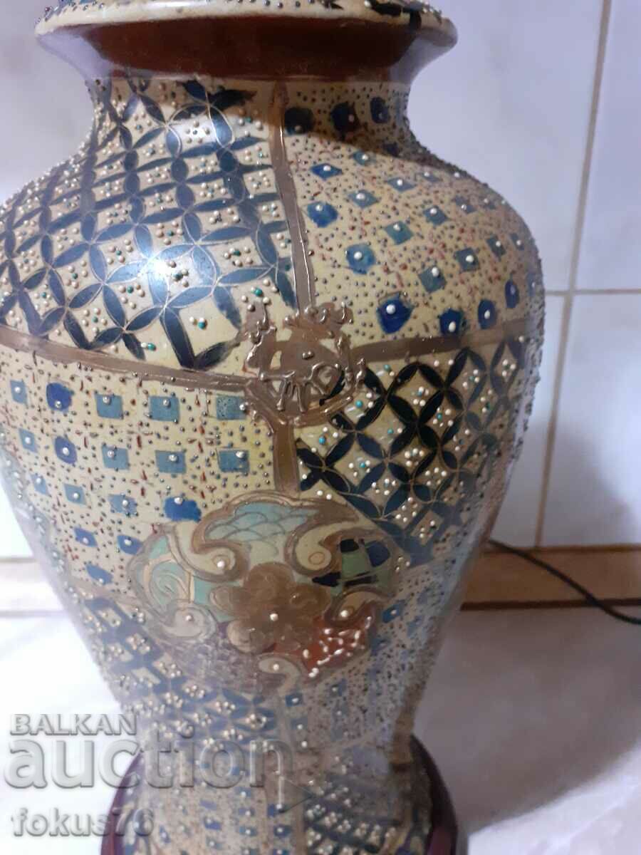Great old satsuma porcelain china large lamp - 5