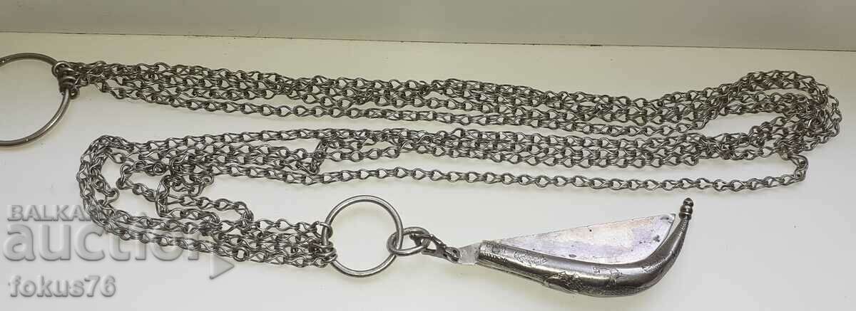 Un custek mare de argint otoman cu cuțit de buzunar