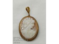 Medalion-cameo vechi de argint - argint cu aurire, marcare
