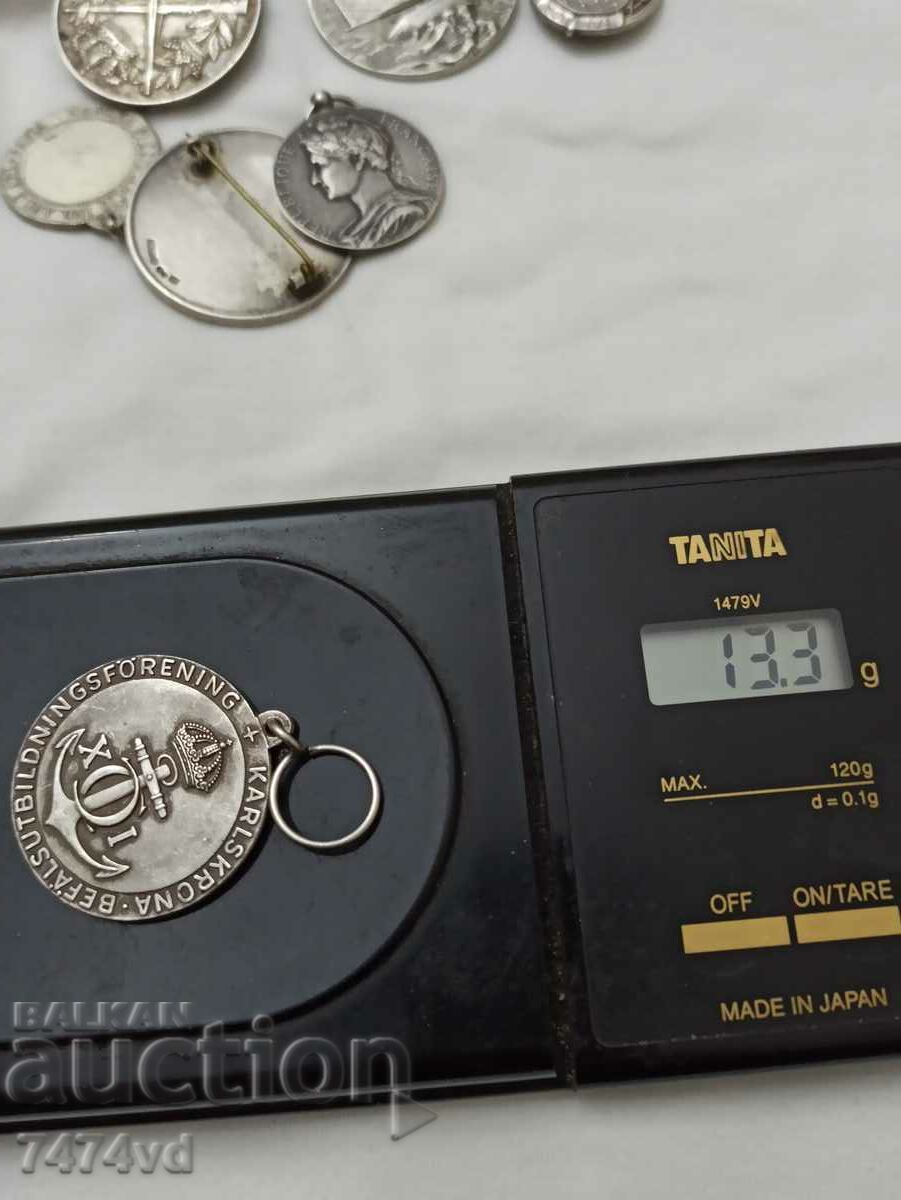 Auction Silver old medal, anchor-crown, wreath, markings Auction Silver old medal, anchor-crown, wreath, markings