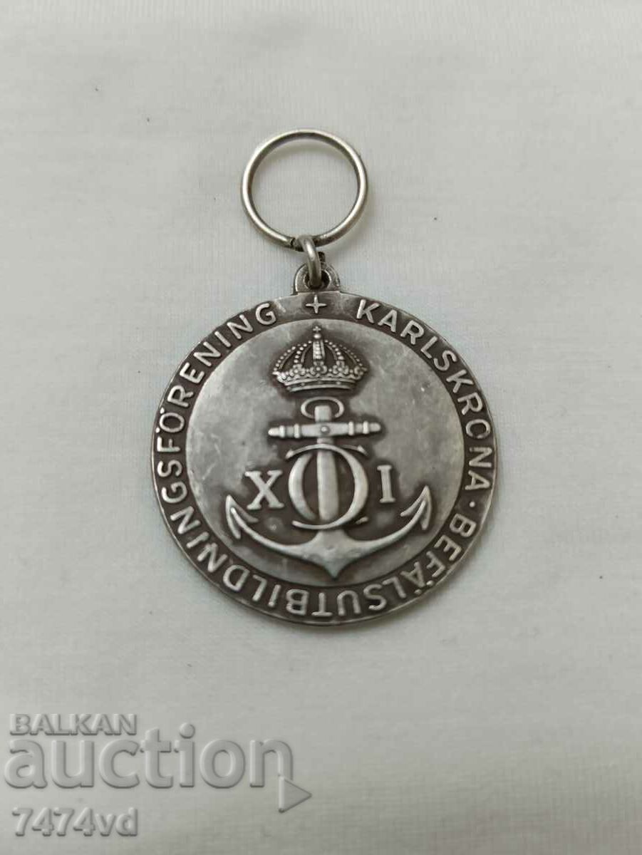 Medalie veche de argint, coroană-ancoră, coroană, semne