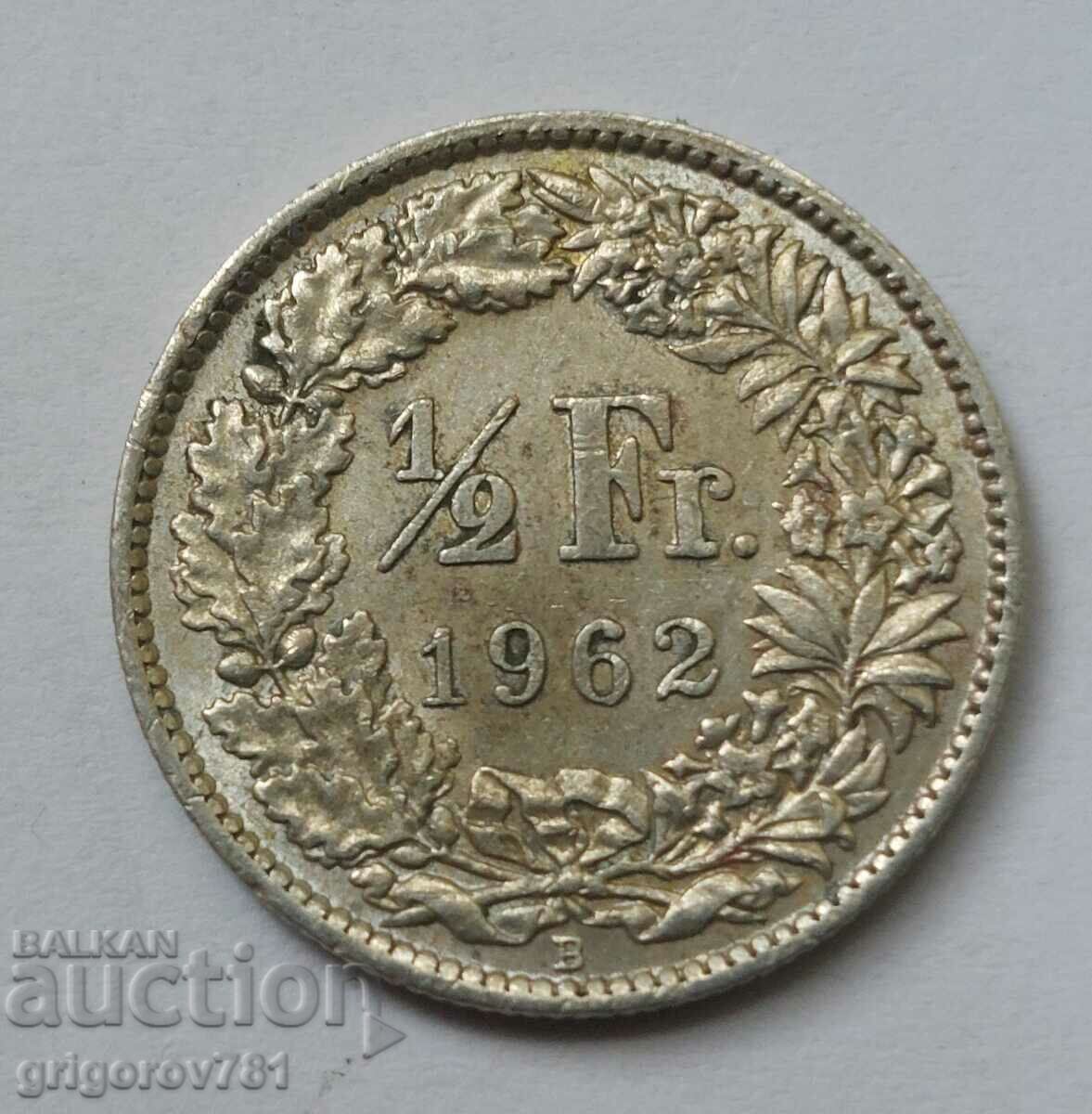 1/2 Franc Silver Switzerland 1962 B - Silver Coin #162