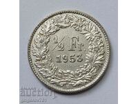 1/2 Φράγκο Ασήμι Ελβετία 1953 Β - Ασημένιο νόμισμα #163