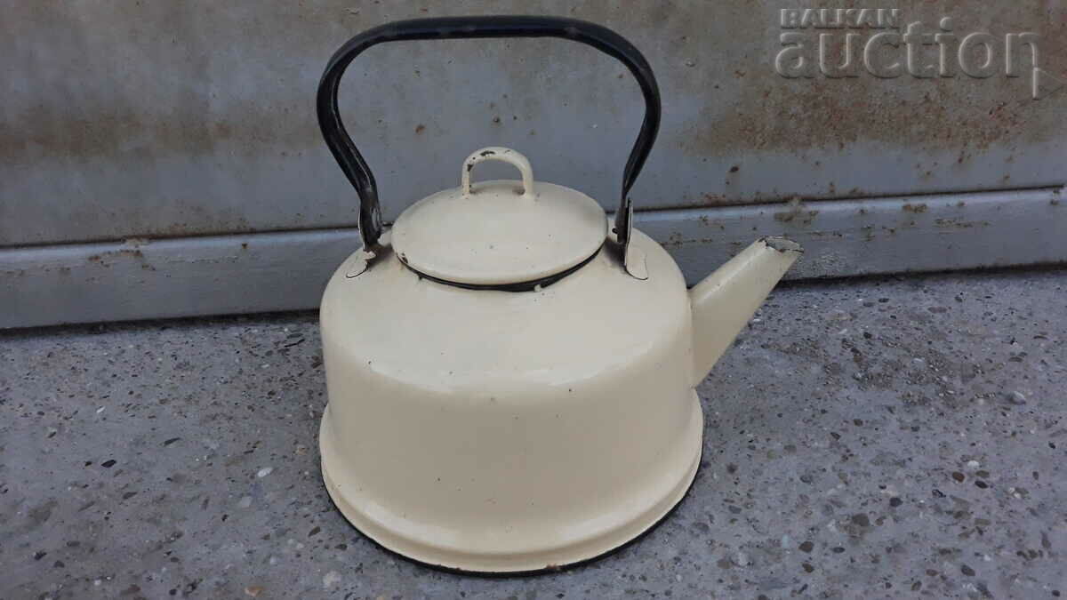 large enamel cream teapot retro vintage