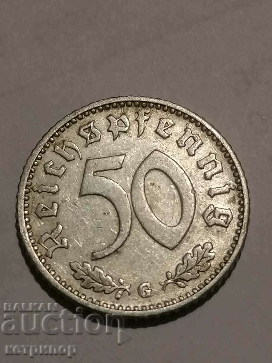 50 Pfennig 1944 G Karlsruhe Germany εξαιρετικά σπάνιο.