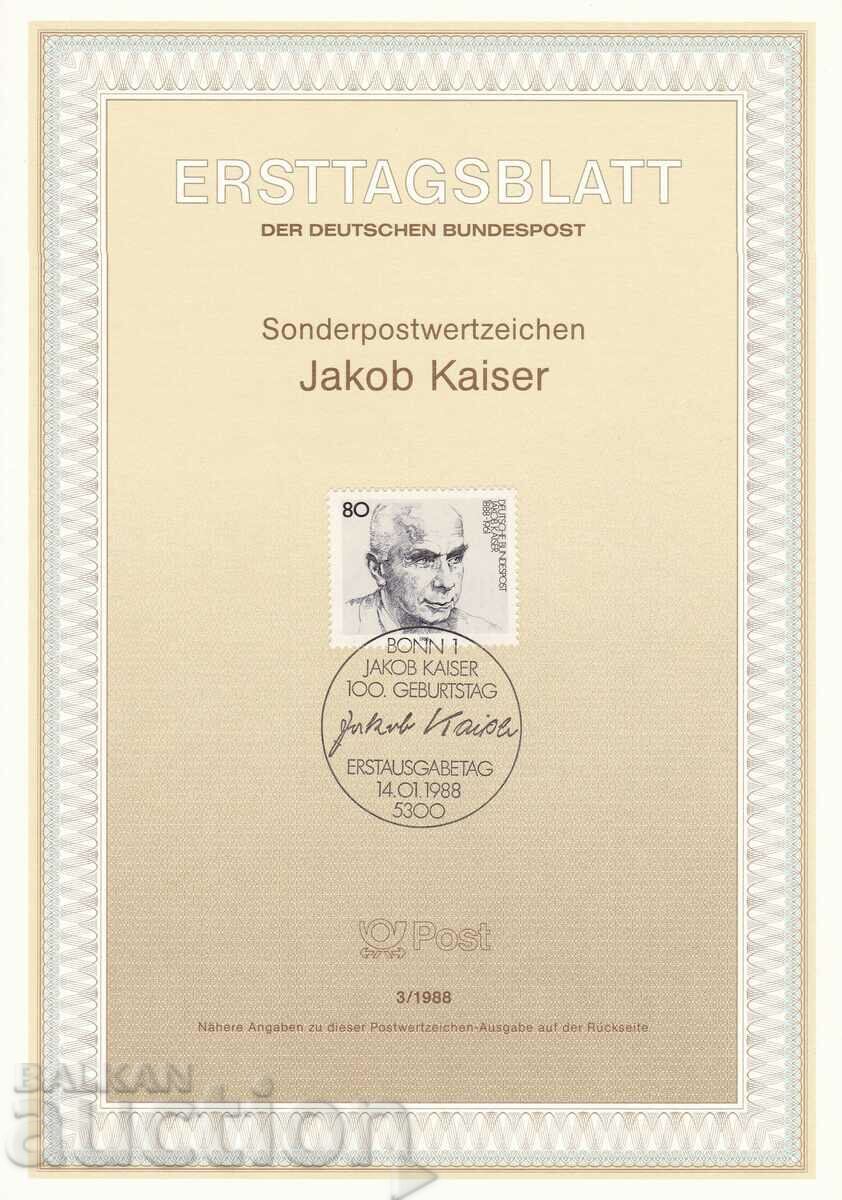 Ersttagsblatt Germania Bonn 1988 Foaia de prima zi nr. 3