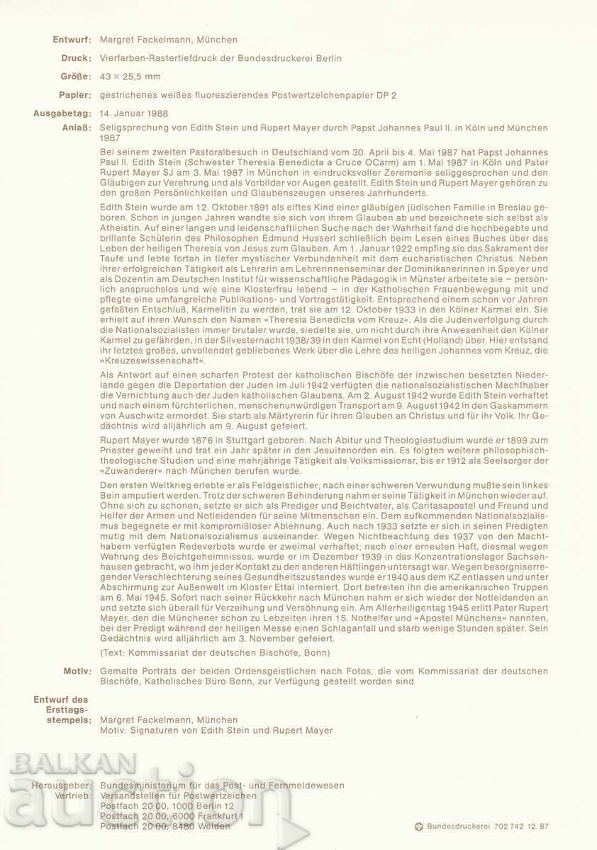 Ersttagsblatt Germany Bonn 1988 First Day Sheet No. 5 with price € 0.50 | 0.98 BGN