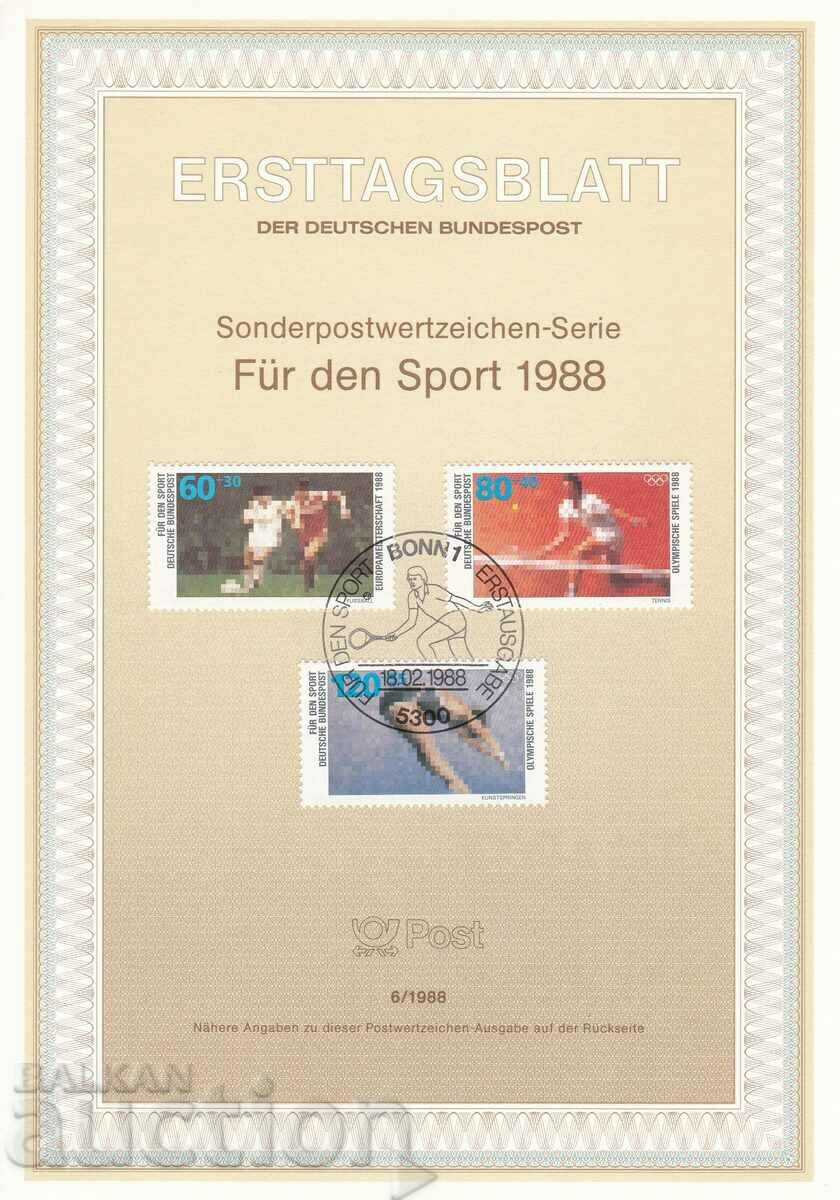 Ersttagsblatt Γερμανία Βόννη 1988 Sport No. 6