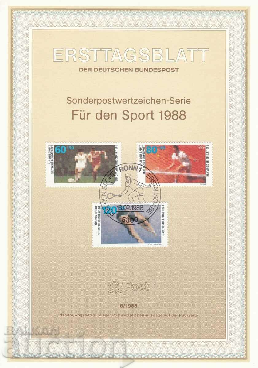 Ersttagsblatt Γερμανία Βόννη 1988 Sport No. 6 Ersttagsblatt Γερμανία Βόννη 1988 Sport No. 6