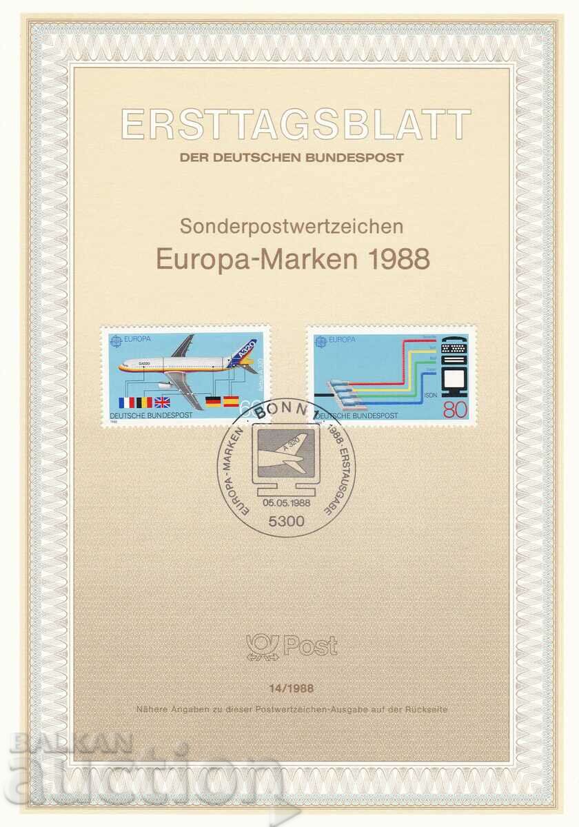 Ersttagsblatt Germania Bonn 1988 Prima zi Europa nr. 14
