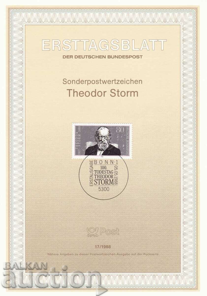 Ersttagsblatt Germania Bonn 1988 Foaia de prima zi nr. 17 Ersttagsblatt Germania Bonn 1988 Foaia de prima zi nr. 17