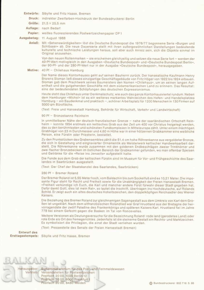 Ersttagsblatt Germany Bonn 1988 First Day Sheet No. 24 with price 1.00 BGN | € 0.51 Ersttagsblatt Germany Bonn 1988 First Day Sheet No. 24 with price 1.00 BGN | € 0.51