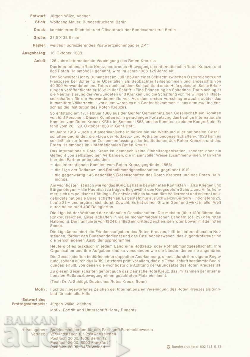 Ersttagsblatt Germania Bonn 1988 Foaia de prima zi nr. 27 cu preț 1.00 BGN | € 0.51