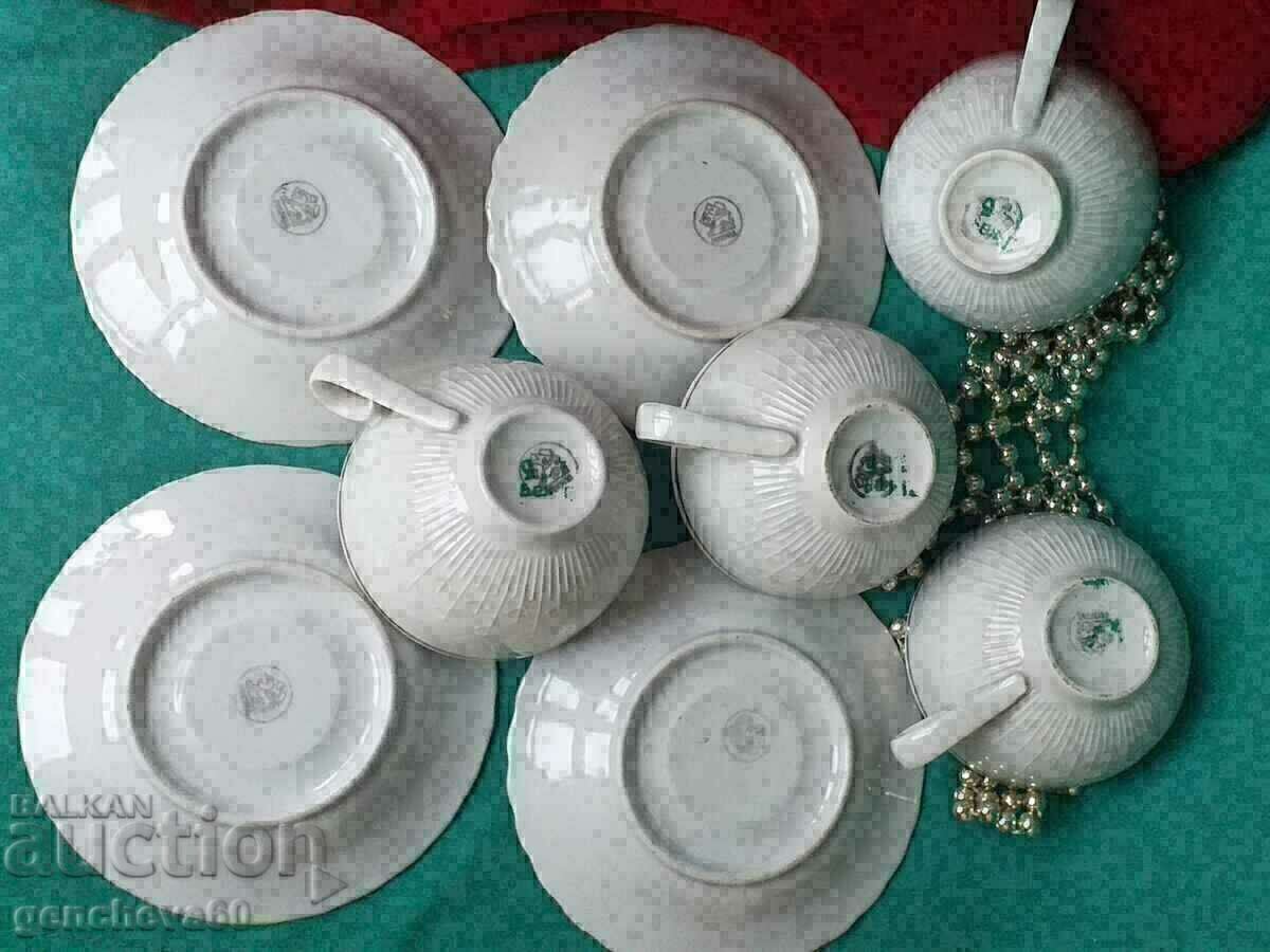 Stylish, embossed Bulgarian porcelain tea cups/Razgrad - 6 Stylish, embossed Bulgarian porcelain tea cups/Razgrad - 6