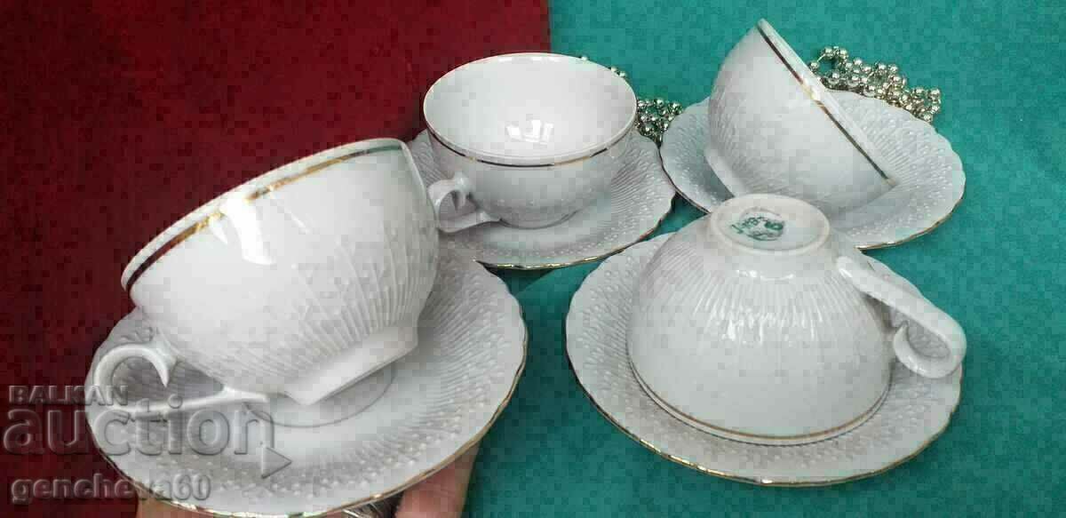 Stylish, embossed Bulgarian porcelain tea cups/Razgrad