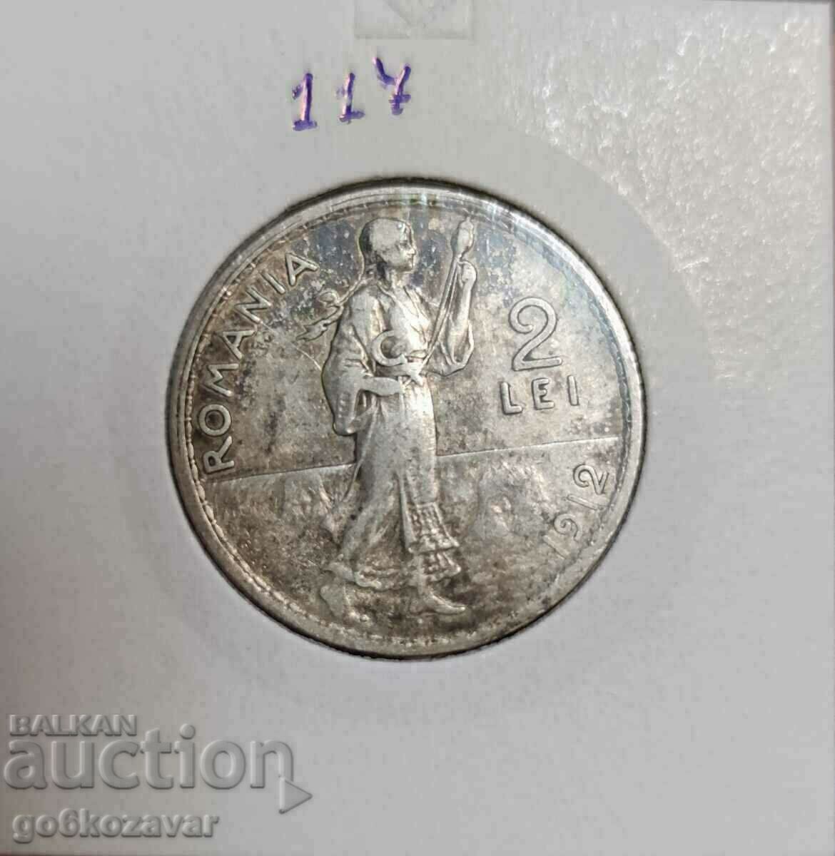 Romania 2 lei 1912 Silver!