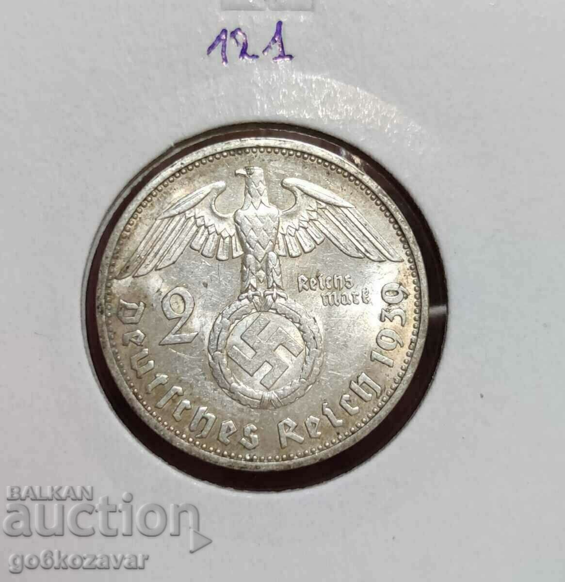 Germania Al Treilea Reich! 2 timbre Argint 1939. Moneda de top!