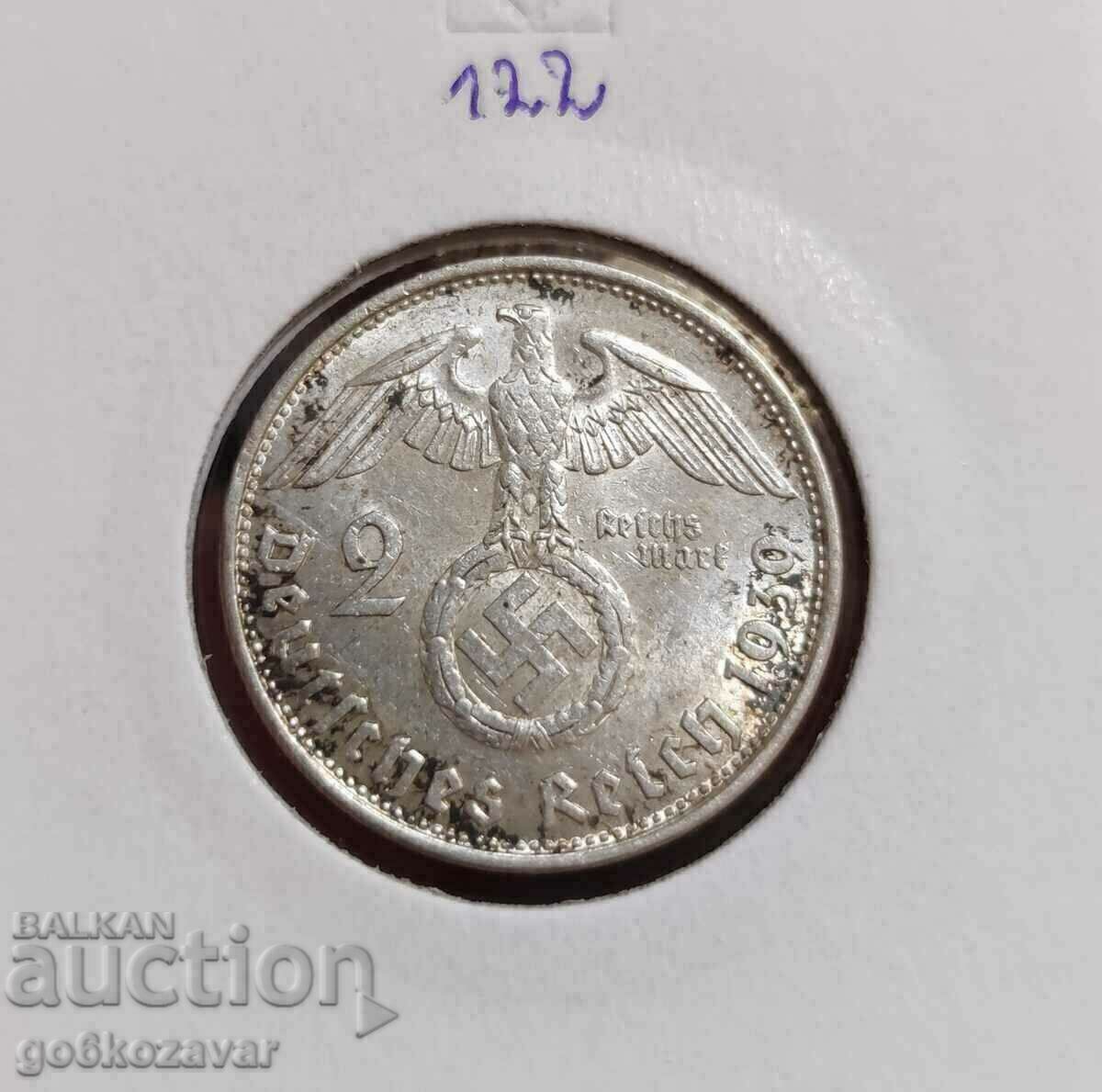 Germania Al Treilea Reich! 2 timbre Argint 1939. Moneda de top!