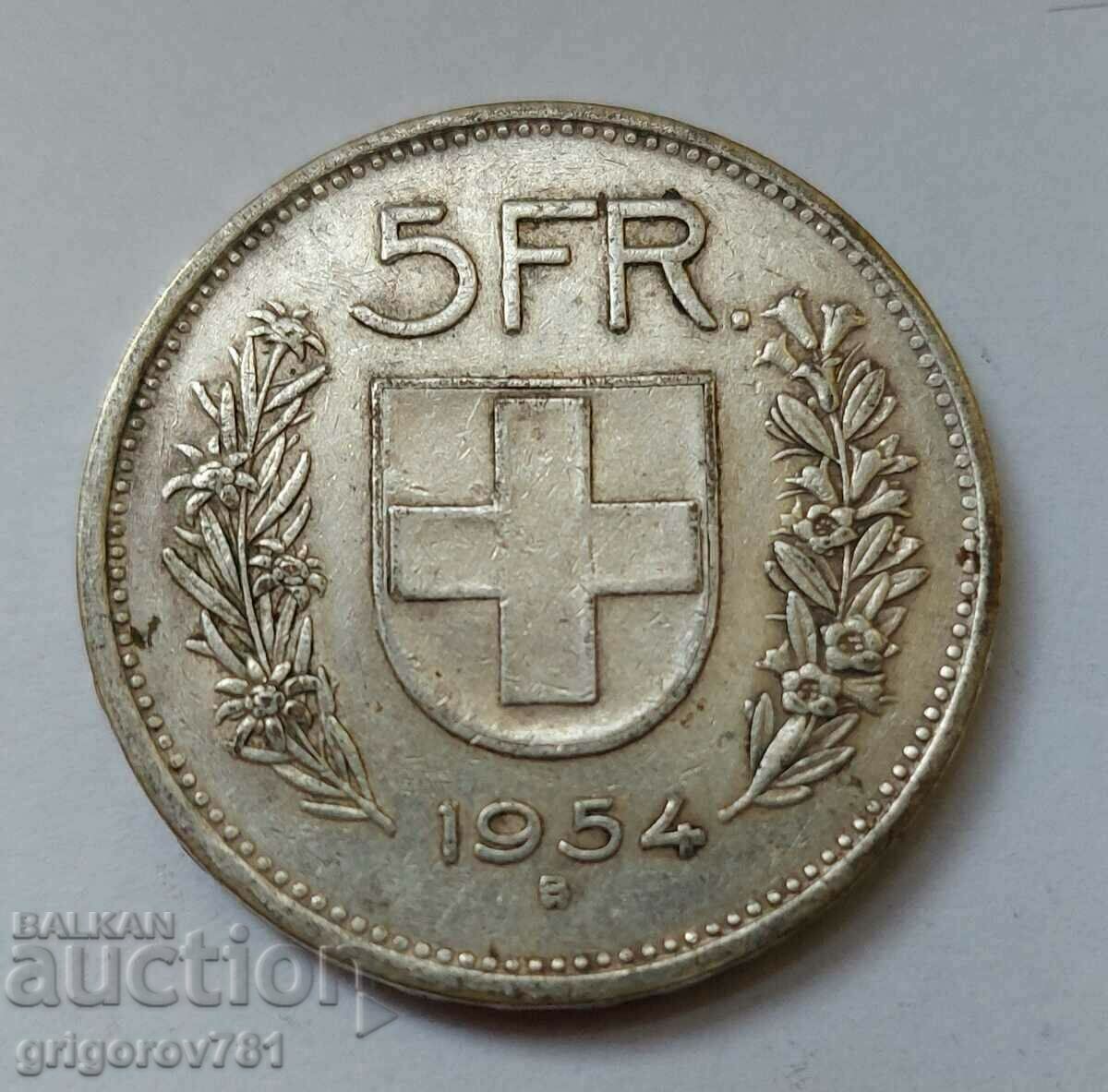 5 Francs Silver Switzerland 1954 B - Silver Coin #5