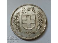5 Francs Silver Switzerland 1954 B - Silver Coin #5