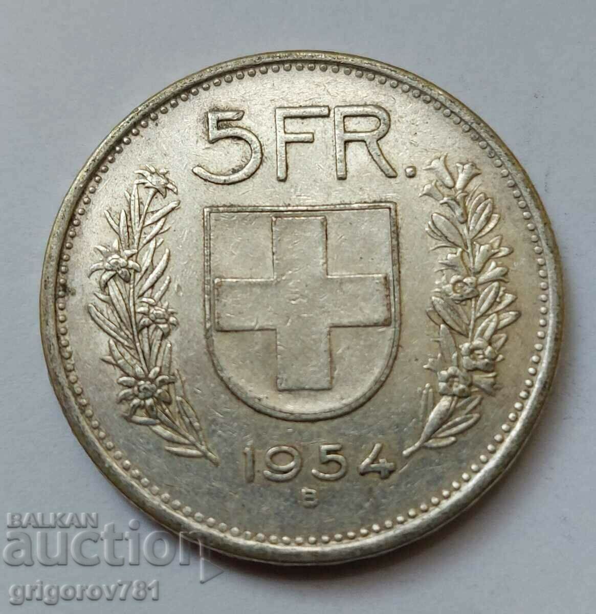 5 Francs Silver Switzerland 1954 B - Silver Coin #6