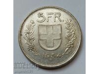 5 Francs Silver Switzerland 1954 B - Silver Coin #6