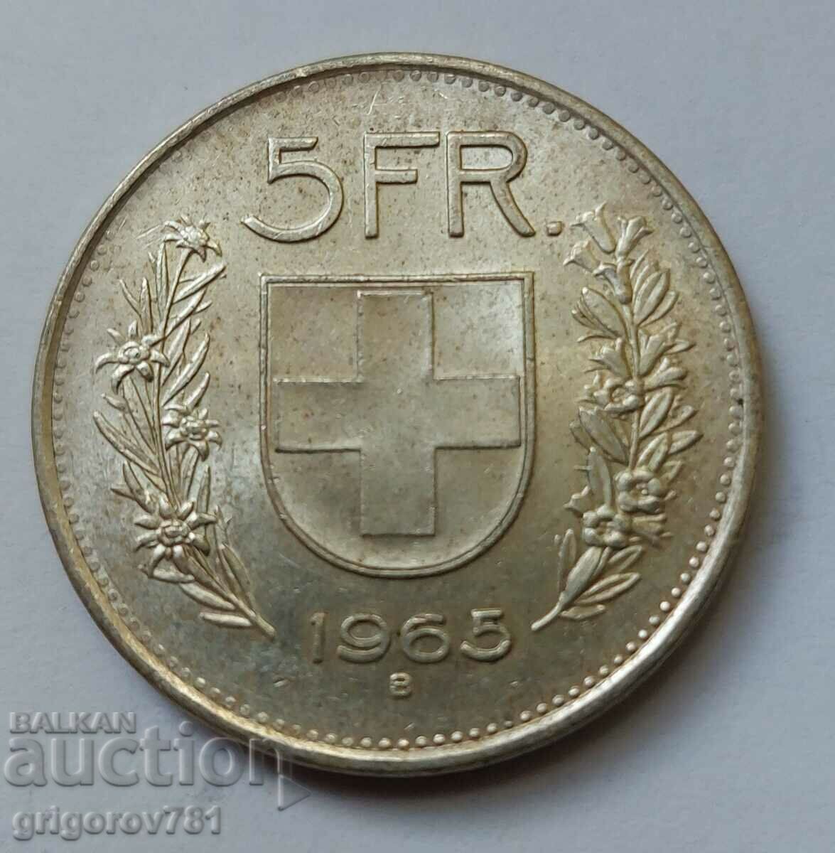5 Francs Silver Switzerland 1965 B - Silver Coin #7