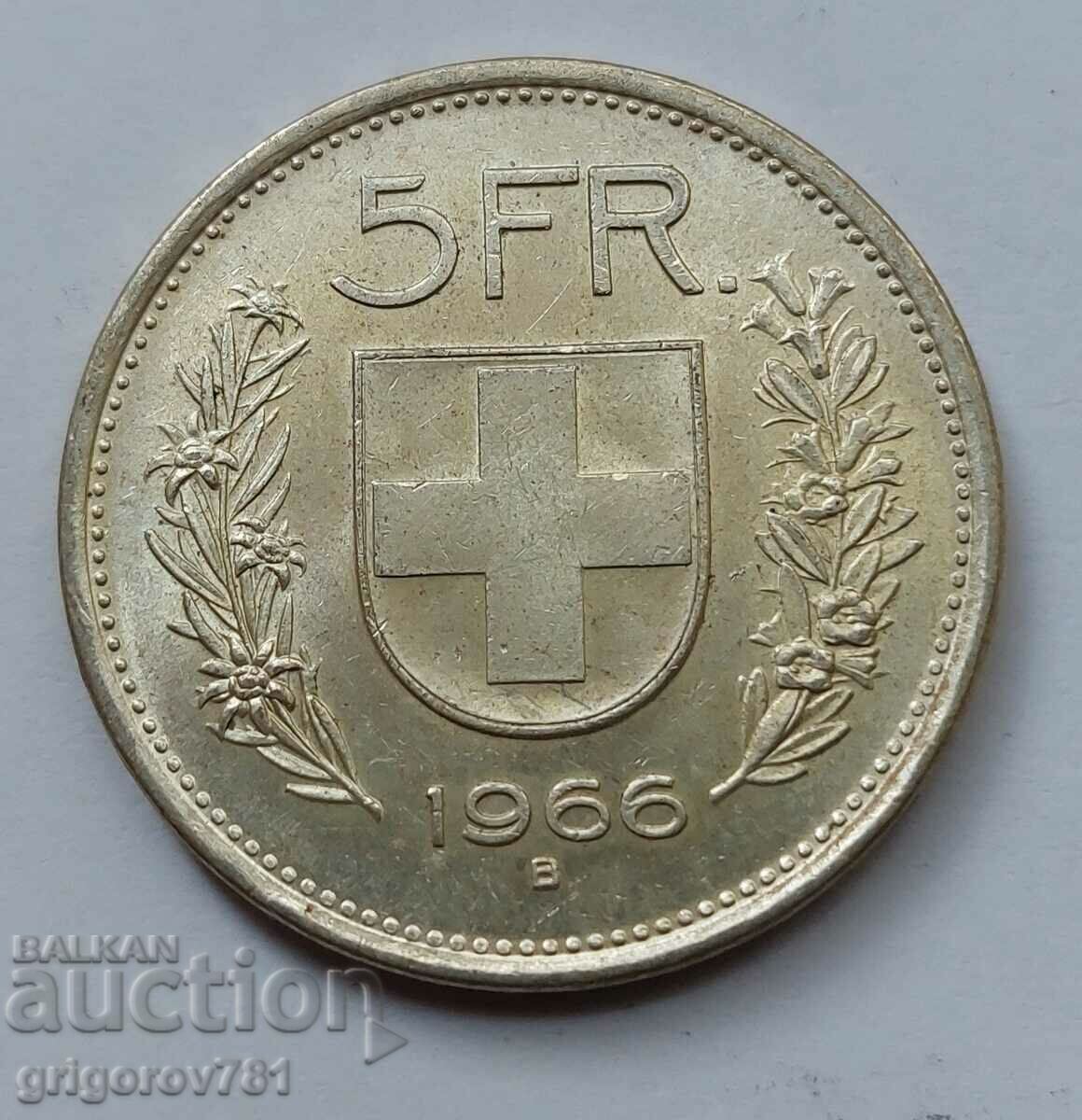 5 франка сребро Швейцария 1966 B - сребърна монета #9